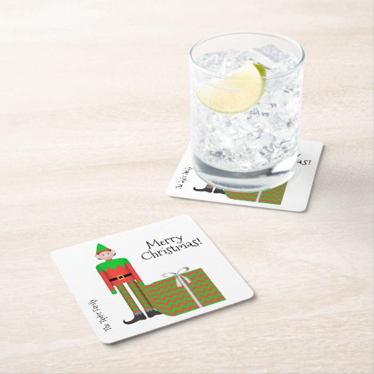 クリスマス小妖精や小人スクエアコースター – Chevronギフトパッケージ スクエアペーパーコースター (インサイチュ)