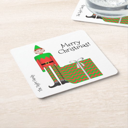 クリスマス小妖精や小人スクエアコースター – Chevronギフトパッケージ スクエアペーパーコースター (アングル)