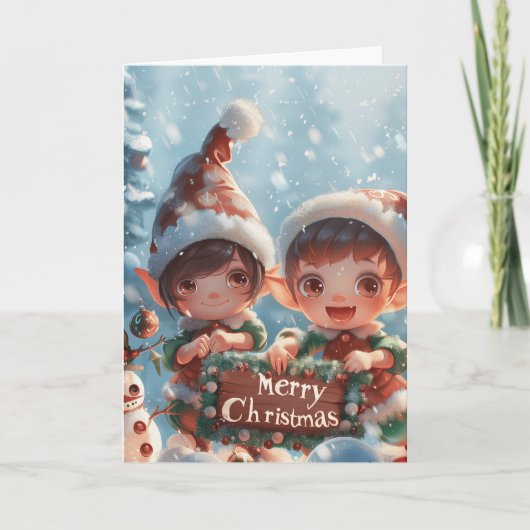 クリスマス小妖精や小人デジタルアート シーズンカード (正面)