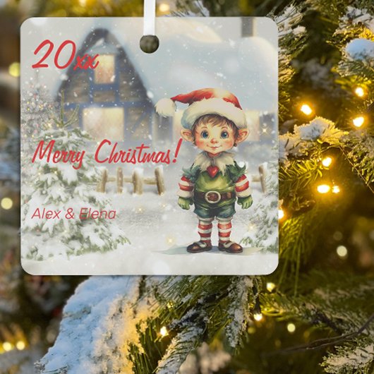 クリスマス小妖精や小人ハウスメタルスクエアオーナメント メタルオーナメント