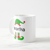 クリスマス小妖精や小人ハットとブーツのパーソナル化可能な名前 コーヒーマグカップ (正面左)