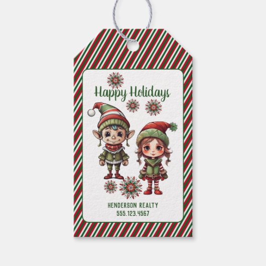 クリスマス小妖精や小人ハッピーホリデー ギフトタグ (正面)