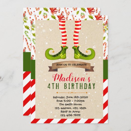 クリスマス小妖精や小人パーティの招待状 招待状 (正面/裏面)