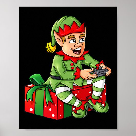 クリスマス小妖精や小人ビデオゲーマーコントローラボーイズ子供Xma ポスター (正面)