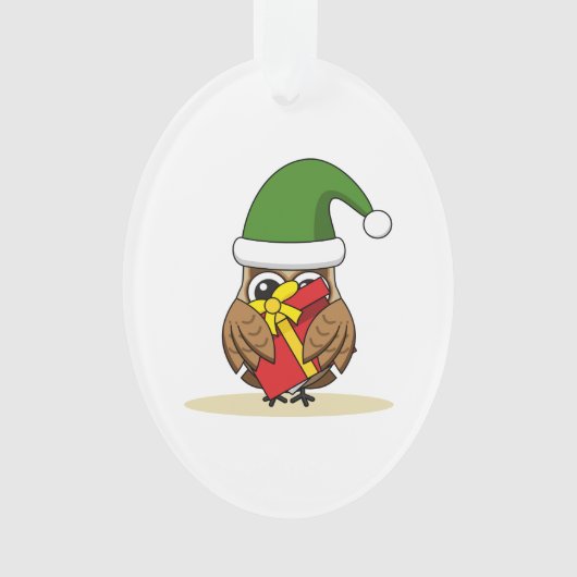 クリスマス小妖精や小人フクロウとプレゼント オーナメント (正面)