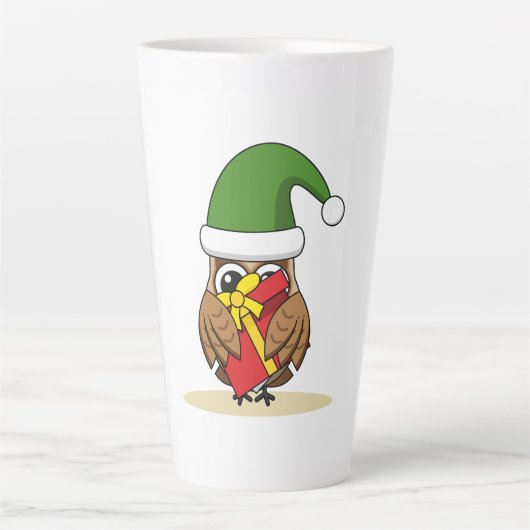 クリスマス小妖精や小人フクロウとプレゼント カフェラテマグ (正面)