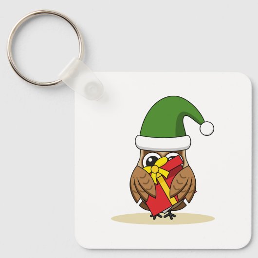 クリスマス小妖精や小人フクロウとプレゼント キーホルダー (正面)