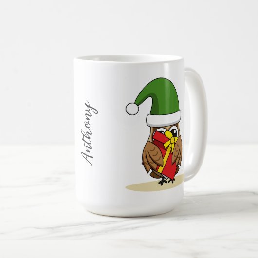 クリスマス小妖精や小人フクロウとプレゼント コーヒーマグカップ (正面右)