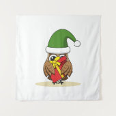 クリスマス小妖精や小人フクロウとプレゼント タペストリー (正面)