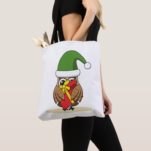 クリスマス小妖精や小人フクロウとプレゼント トートバッグ (クローズアップ)
