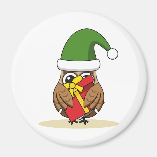 クリスマス小妖精や小人フクロウとプレゼント マグネット (正面)