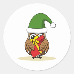 クリスマス小妖精や小人フクロウとプレゼント ラウンドシール