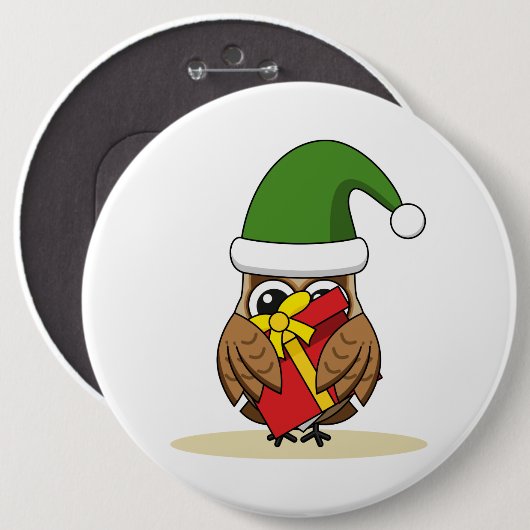 クリスマス小妖精や小人フクロウとプレゼント 缶バッジ (正面&裏面)