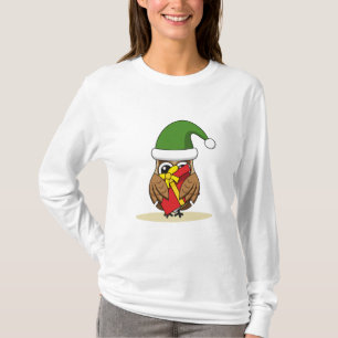 クリスマス小妖精や小人フクロウとプレゼント Tシャツ