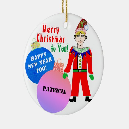 クリスマス小妖精や小人ブルーピンクオーナメントボール名 セラミックオーナメント (右)