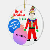 クリスマス小妖精や小人ブルーピンクオーナメントボール名 セラミックオーナメント (左)
