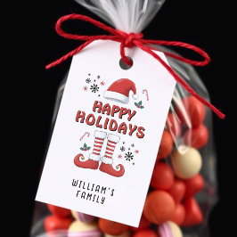 クリスマス小妖精や小人ブーツサンタクロースハットホワイト ギフトタグ