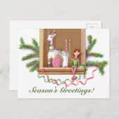 クリスマス小妖精や小人ホリデーカード シーズンポストカード (正面/裏面)