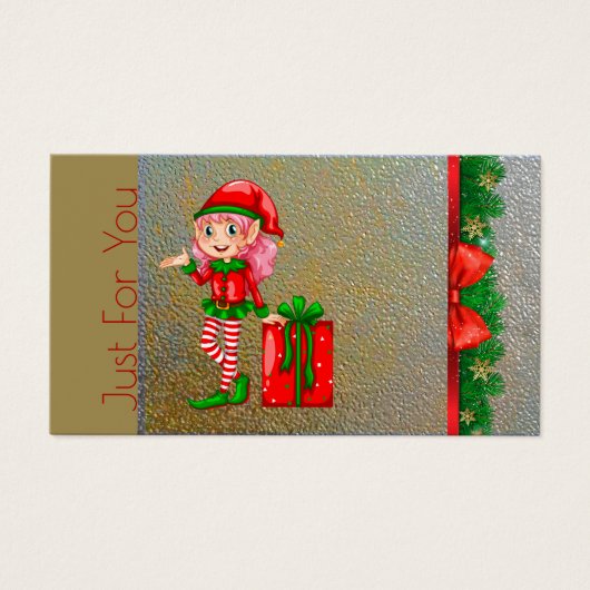 クリスマス小妖精や小人ホリデーギフトカードジャストユー金ゴールド (正面)
