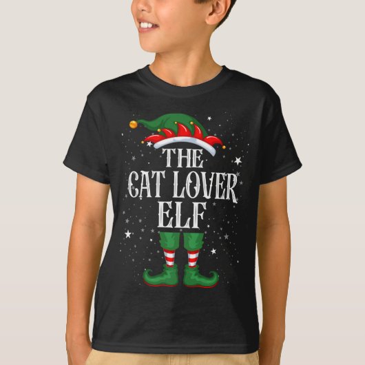クリスマス小妖精や小人マッチングファミリーおもしろいザ猫好き Tシャツ (正面)