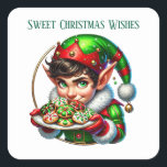 クリスマス小妖精や小人メッセージを追加するSweet Christmas Wishes スクエアシール<br><div class="desc">クリスマス小妖精や小人メッセージを追加Sweet Christmas Wishes Squareステッカー</div>