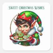 クリスマス小妖精や小人メッセージを追加するSweet Christmas Wishes スクエアシール (正面)