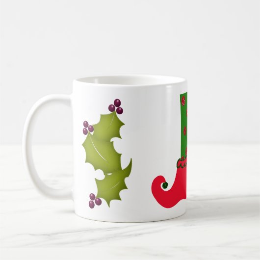 クリスマス小妖精や小人レッグアンドホリーマグ コーヒーマグカップ (左)