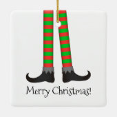 クリスマス小妖精や小人レッグオーナメント-ストライプの衣装 セラミックオーナメント (裏面)