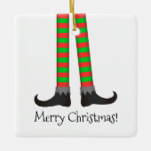 クリスマス小妖精や小人レッグオーナメント-ストライプの衣装 セラミックオーナメント (正面)