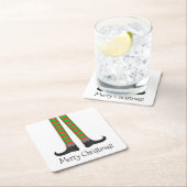 クリスマス小妖精や小人レッグコースター – ストライプの衣装 スクエアペーパーコースター (インサイチュ)