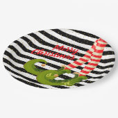 クリスマス小妖精や小人レッグブラックアンドホワイトストライプズ ペーパープレート (アングル)