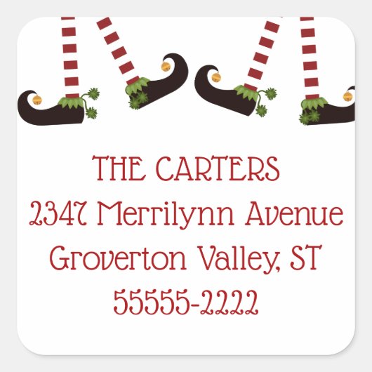 クリスマス小妖精や小人レッグ差出人住所 スクエアシール (正面)