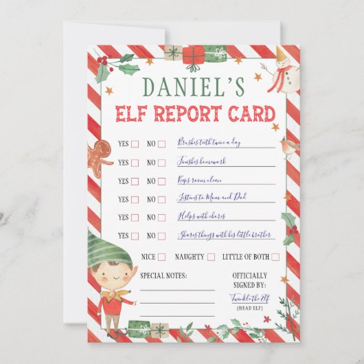クリスマス小妖精や小人レポートカード 招待状 (正面)