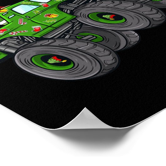 クリスマス小妖精や小人乗馬モンスタートラックボーイズ子供たち家族 ポスター (角)