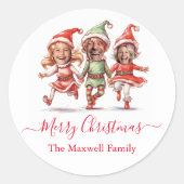 クリスマス小妖精や小人写真 ラウンドシール (正面)