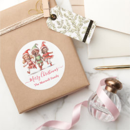 クリスマス小妖精や小人写真 ラウンドシール