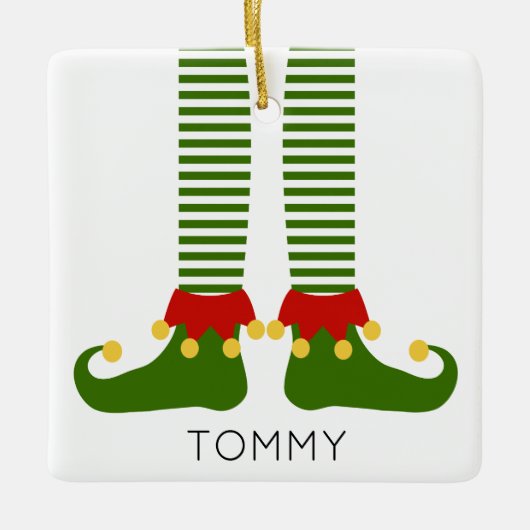 クリスマス小妖精や小人名フェスティバル休日おもしろい セラミックオーナメント (正面)