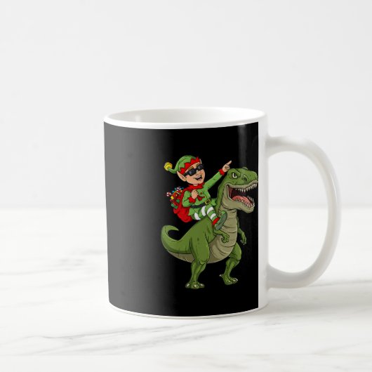 クリスマス小妖精や小人恐竜Tレックス少年キッズおもしろい コーヒーマグカップ (右)