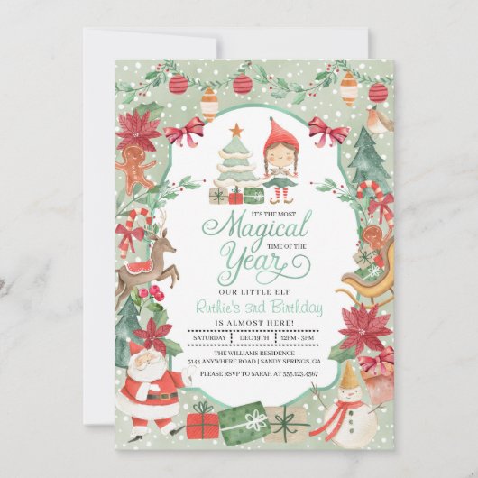 クリスマス小妖精や小人誕生日招待状 招待状 (正面)