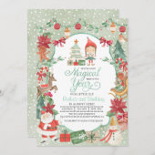 クリスマス小妖精や小人誕生日招待状 招待状 (正面/裏面)