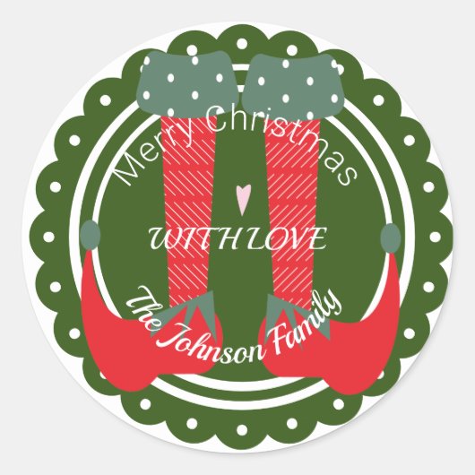 クリスマス小妖精や小人足ヒールフェスティバルホリデイ ラウンドシール (正面)