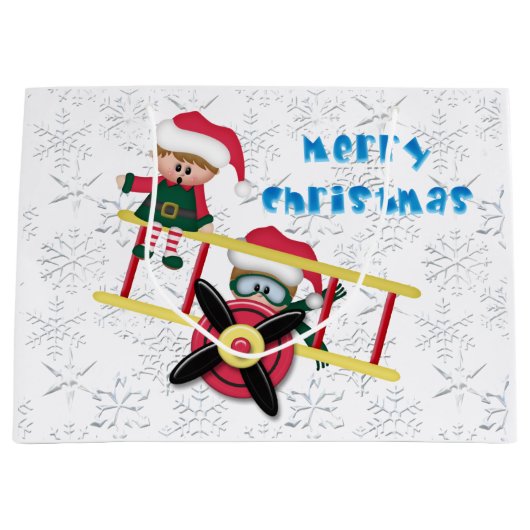 クリスマス小妖精や小人飛行機大抱き枕 ラージペーパーバッグ (正面)