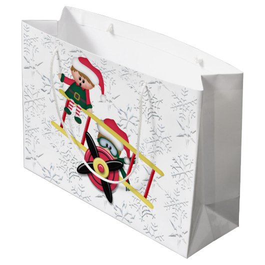 クリスマス小妖精や小人飛行機大抱き枕 ラージペーパーバッグ (裏面アングル)