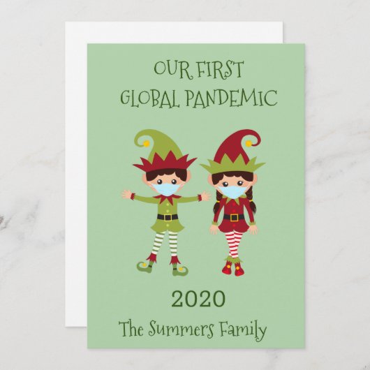 クリスマス小妖精や小人2020年の世界初のパンデミック シーズンカード (正面/裏面)