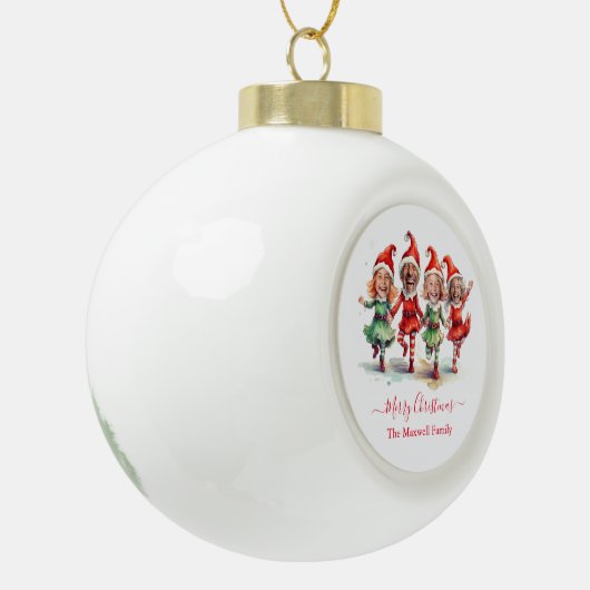 クリスマス小妖精や小人4枚 セラミックボールオーナメント (左)