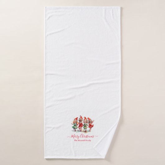 クリスマス小妖精や小人4 Photos家族の名前 バスタオル (バスタオル)