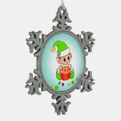 クリスマス小妖精や小人、キャンディーケーン&紙吹雪オンティール(緑がかった色)ブルー スノーフレークピューターオーナメント (左)