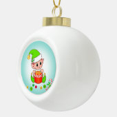クリスマス小妖精や小人、キャンディーケーン&紙吹雪オンティール(緑がかった色)ブルー セラミックボールオーナメント (右)