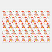 クリスマス小妖精や小人、キャンディーケーン、緑と赤の紙吹雪 ラッピングペーパーシート (正面)