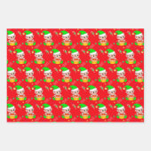 クリスマス小妖精や小人、キャンディーケーン、緑と赤の紙吹雪 ラッピングペーパーシート (正面2)